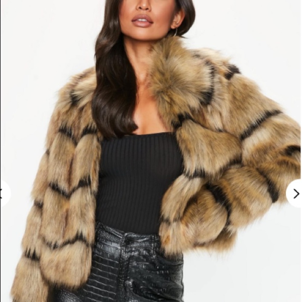 Brown Faux Fur Stripe Coat
